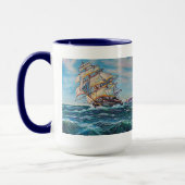 Zeilboot op ruwe waterolie mok (Links)