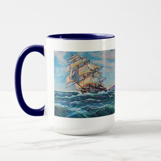 Zeilboot op ruwe waterolie mok (Links)