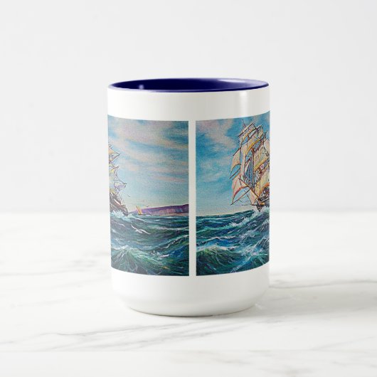 Zeilboot op ruwe waterolie mok (Midden)