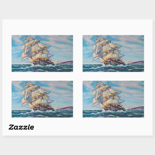 Zeilboot op ruwe waterolie rechthoekige sticker (Vel)