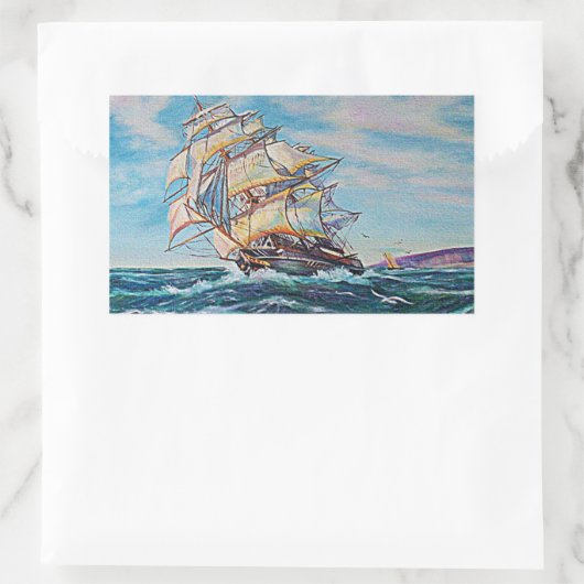 Zeilboot op ruwe waterolie rechthoekige sticker (Tas)