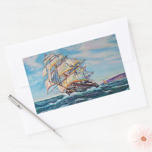 Zeilboot op ruwe waterolie rechthoekige sticker (Envelop)