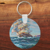 Zeilboot op ruwe waterolie sleutelhanger (Voorkant)