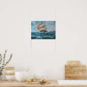 Zeilboot op ruwe zee kleine waters poster (Keuken)