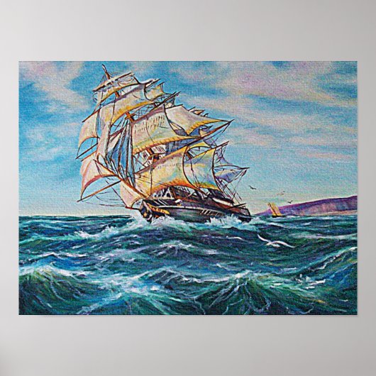Zeilboot op ruwe zee kleine waters poster (Voorkant)