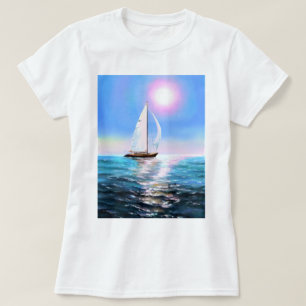 Zeilboot op Sunrise T-Shirt - Schilderen