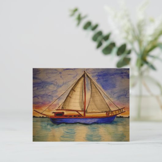 Zeilboot op Sunset Briefkaart (Staand voorkant)