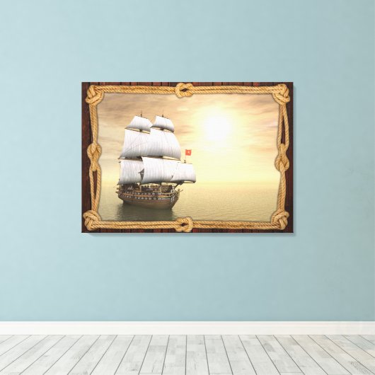 Zeilboot op Sunset Canvas Afdruk (Insitu (Houten vloer))