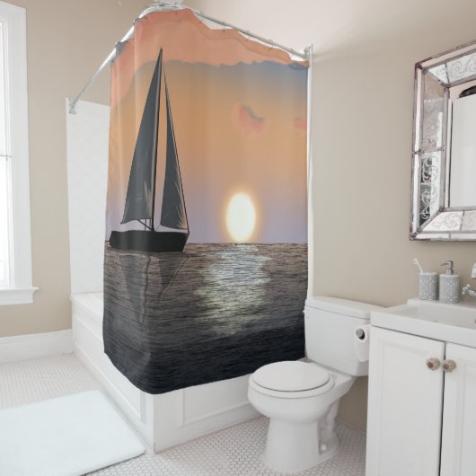 Zeilboot op Sunset Shower Curtain Douchegordijn (In situ)