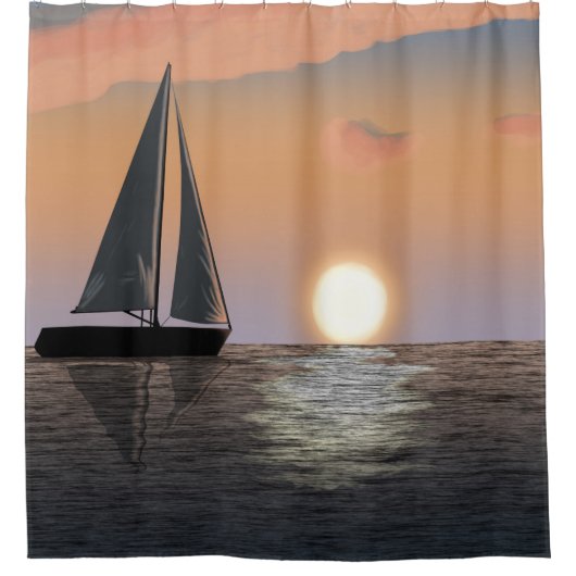 Zeilboot op Sunset Shower Curtain Douchegordijn (Voorkant)