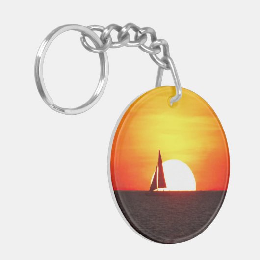 Zeilboot op Sunset Sleutelhanger (Voorkant Links)