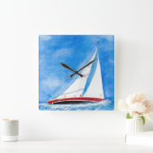 zeilboot op volle zee in waterverfart. vierkante klok (Huis)