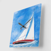 zeilboot op volle zee in waterverfart. vierkante klok (Hoek)