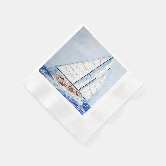 zeilboot op waterverf met hoge zeeen servetten (Hoek)