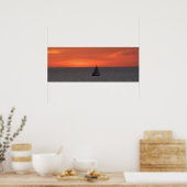 Zeilboot Op Zee Bij Zonsondergang Poster (Keuken)