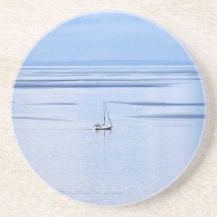 Zeilboot op zee, Nautisch, blauw waterhemel Zandsteen Onderzetter