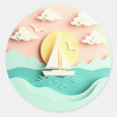 Zeilboot op zee ronde sticker (Voorkant)