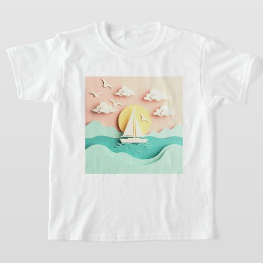 Zeilboot op zee t-shirt (Laagn)