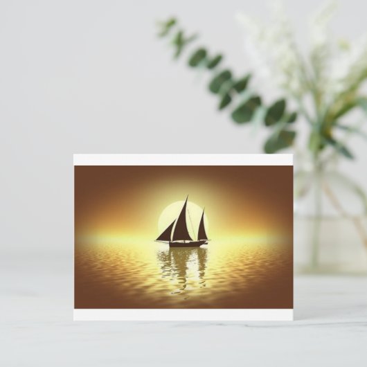 Zeilboot op zonsondergang briefkaart (Staand voorkant)