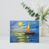 Zeilboot op zonsondergang briefkaart (Staand voorkant)