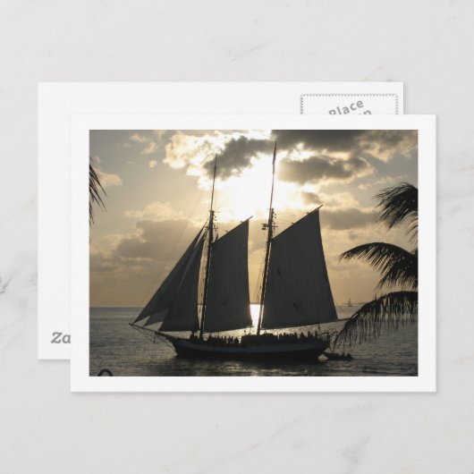 Zeilboot op zonsondergang briefkaart (Voorkant / Achterkant)