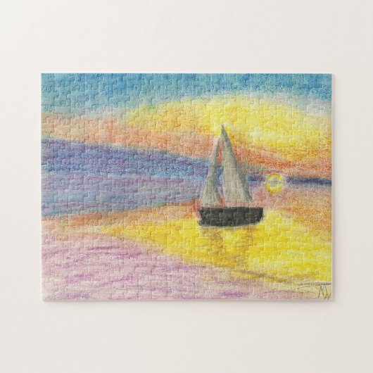 Zeilboot op zonsondergang legpuzzel (Horizontaal)