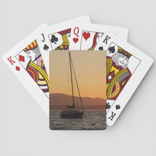 Zeilboot op zonsondergang op de Puget Sound Pokerkaarten (Achterkant)
