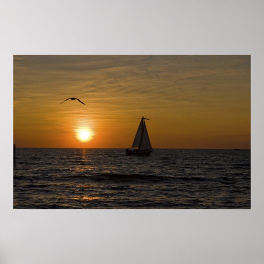 Zeilboot op zonsondergang poster (Voorkant)