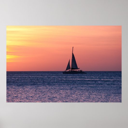 Zeilboot op zonsondergang poster (Voorkant)