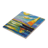 Zeilboot op zonsondergang tegeltje (Zijkant)