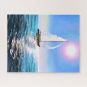 Zeilboot op zonsopgang - Tekening - Legpuzzel (Horizontaal)