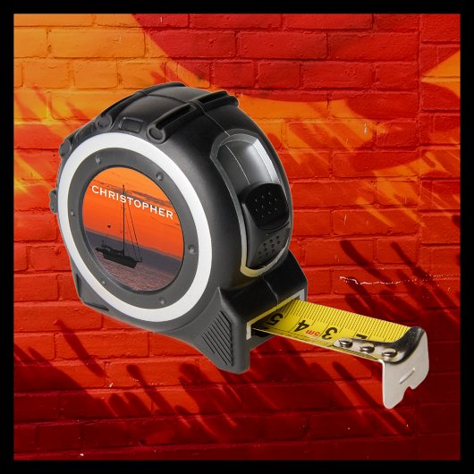 Zeilboot, Oranje Zonsondergang Lucht, Naam, Cadeau Rolmaat