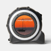 Zeilboot, Oranje Zonsondergang Lucht, Naam, Cadeau Rolmaat (Voorkant)