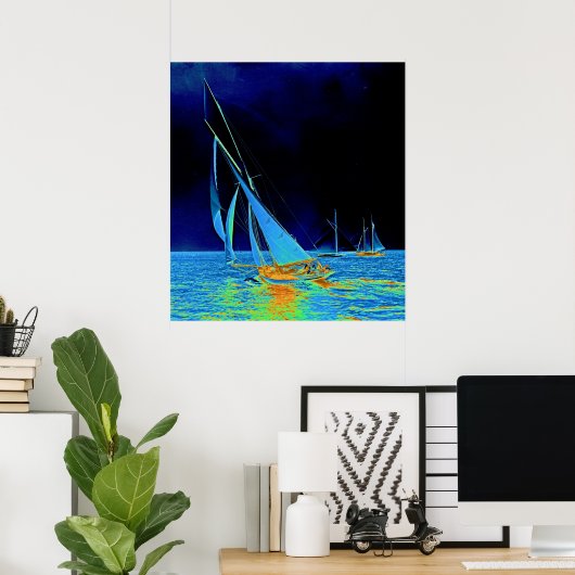 Zeilboot Papoose 1887 gekleurd Poster (Thuiskantoor)