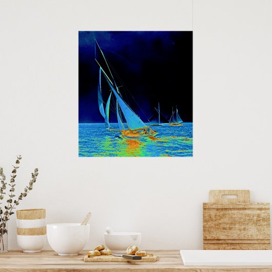 Zeilboot Papoose 1887 gekleurd Poster (Keuken)