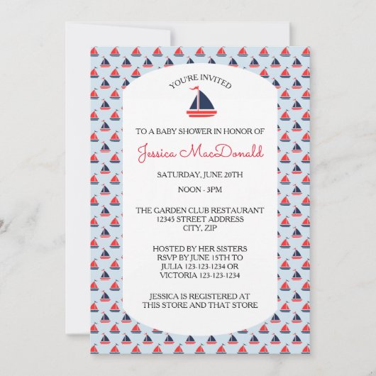 Zeilboot Patroon - Baby Shower Uitnodiging (Voorkant)
