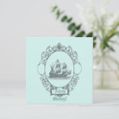  zeilboot piraten verjaardagsfeest uitnodiging (Staand voorkant)