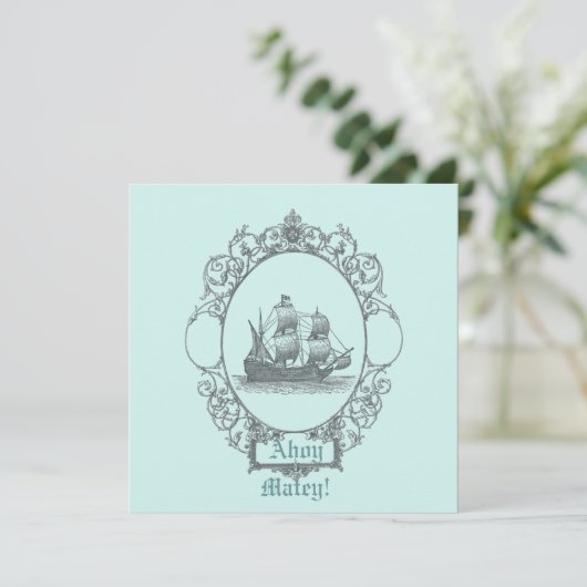 zeilboot piraten verjaardagsfeest uitnodiging (Staand voorkant)