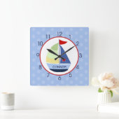 Zeilboot Red, marine, Light Blue Wall klok (Huis)