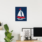 Zeilboot - Red, White en Blue Nautical Wall Art Poster (Thuiskantoor)