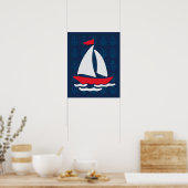 Zeilboot - Red, White en Blue Nautical Wall Art Poster (Keuken)