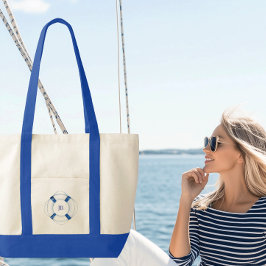 Zeilboot reddingsboei monogram contrasterende afwe tote bag