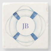 Zeilboot reddingsboei monogram stenen onderzetter (Voorkant)