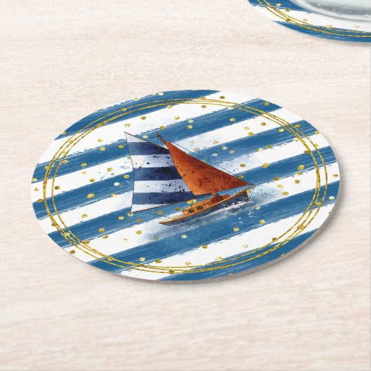 Zeilboot Ronde Kartonnen Onderzetter (Gebogen)