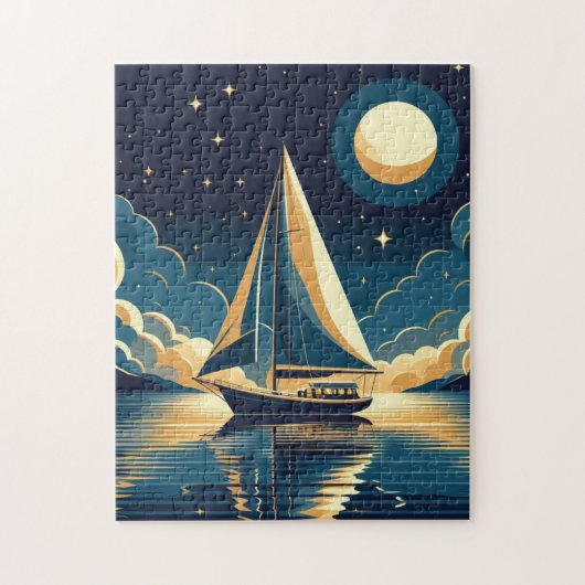Zeilboot 's nachts legpuzzel (Verticaal)