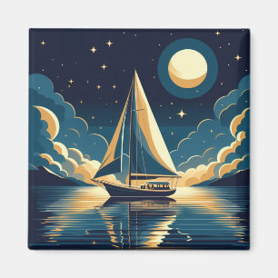 Zeilboot 's nachts magneet
