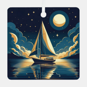 Zeilboot 's nachts metalen ornament