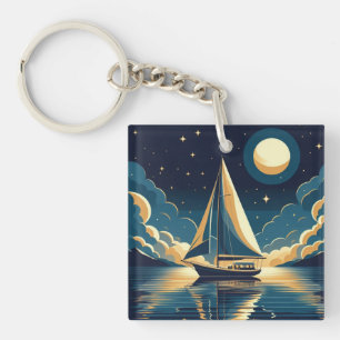 Zeilboot 's nachts sleutelhanger