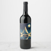 Zeilboot 's nachts wijn etiket (Voorkant)