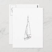 Zeilboot. Schets in zwart-wit. Briefkaart (Voorkant / Achterkant)